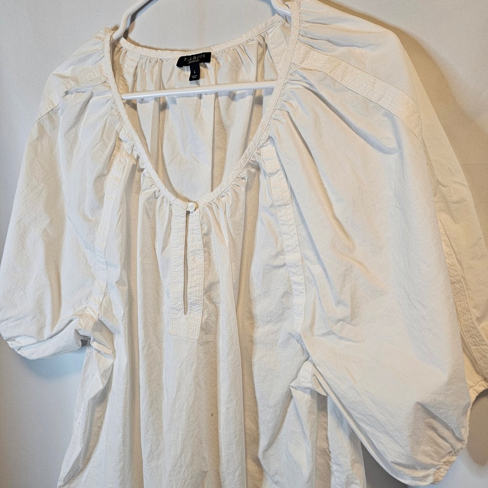 Talbots Puff Sleeve Blouse Large White Boho Cottagecore Cotton Summer Staple - Picture 3 of 9